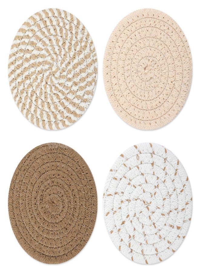 Larrel Woven Coasters, Brown Cute Coasters for Desk Minimalist Aesthetic Coaster Set of 4 for Kitchen Dining Coffee Desk Tabletop Protection Housewarming Gift for Home Decor (4.13in/10.5cm) - Image 1